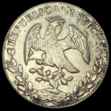1863Go YF Mexico Silver 8 Reales Cap & Rays UNCIRCULATED