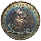 1863 Toned Seated Liberty Half Dollar AU