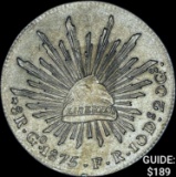1875 Go FR Mexico Silver 8 Reales Cap & Ray CHOICE AU