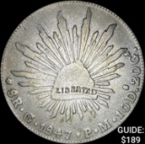 1847Go PM Mexico Silver 8 Reales Cap & Ray ABOUT UNCIRCULATED