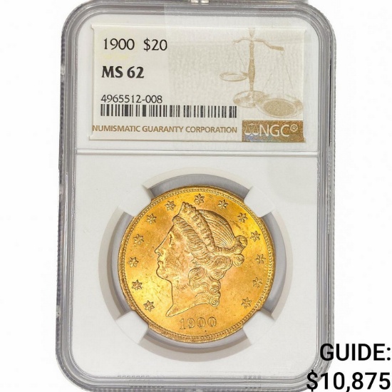 1900 $20 Gold Double Eagle NGC MS62
