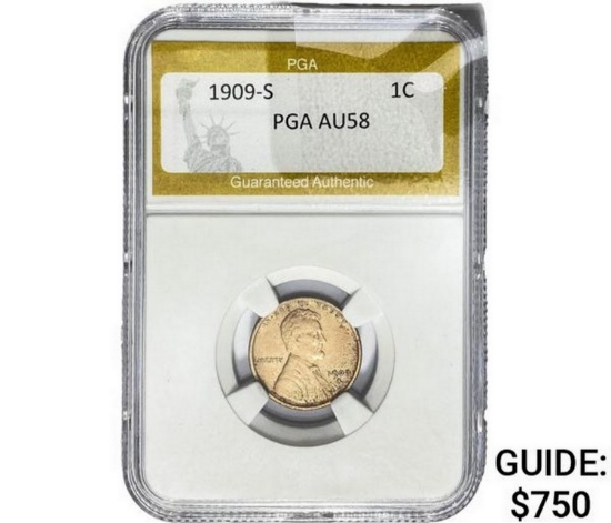 1909-S Wheat Cent PGA AU58