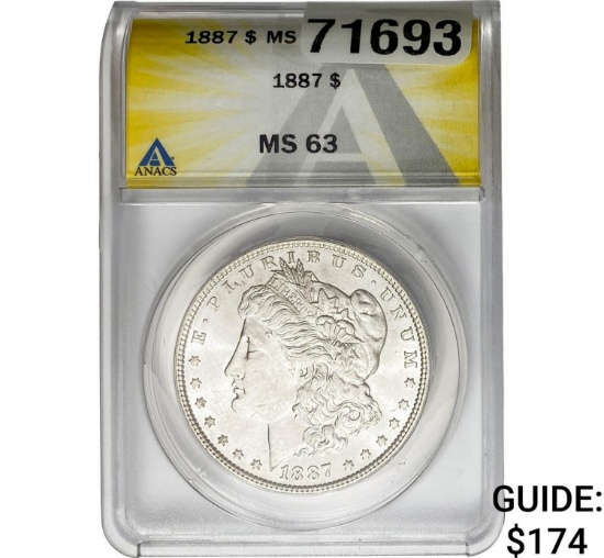 1887 Morgan Silver Dollar ANACS MS63
