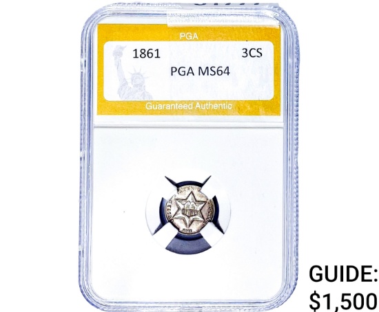 1861 Silver Three Cent PGA MS64