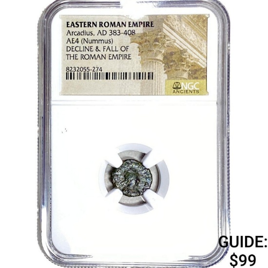 Roman Arcadius 383-408 AD AE4 Bronze Nummus NGC