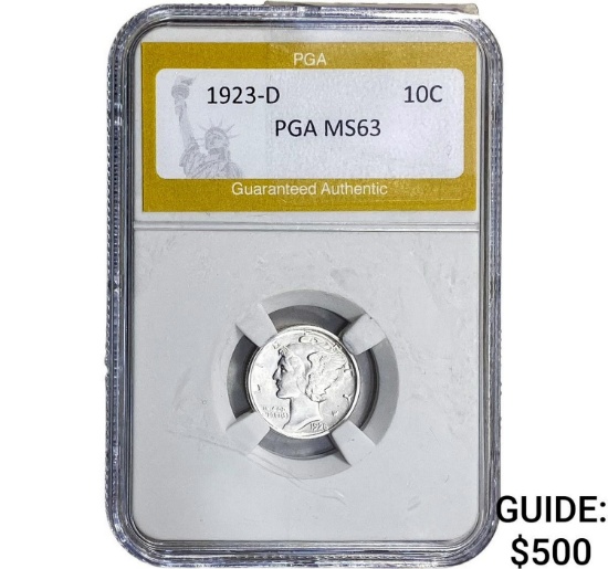 1923-D Mercury Silver Dime PGA MS63