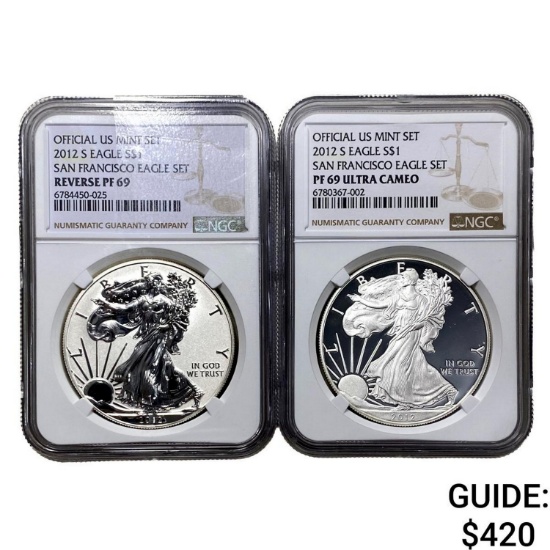 [2 Coins] 2012 Silver Eagle NGC RP/PF69UC