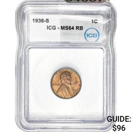 1936-S Wheat Cent ICG MS64 RB