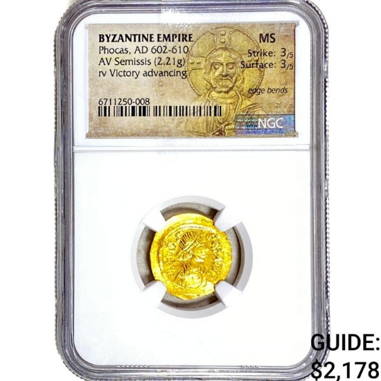 Byzantine Phocas 602-610 AD Gold Semissis NGC MS