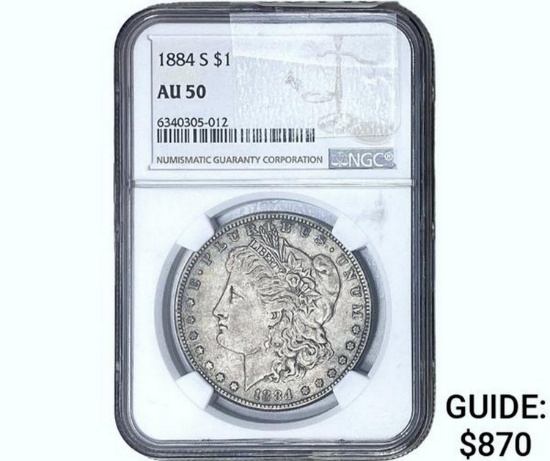 1884-S Morgan Silver Dollar NGC AU50
