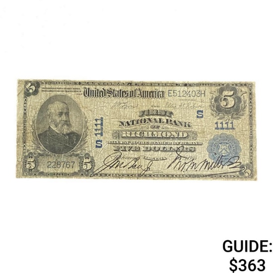 1902 $5 First National Bank Richmond 5