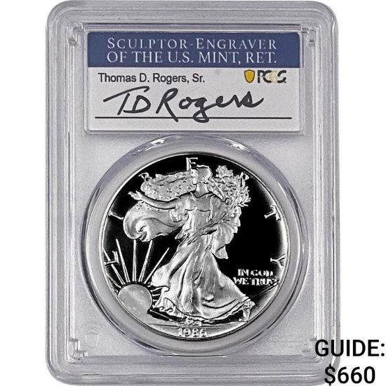1986-S Silver Eagle PCGS PR70 DCAM Thomas D Rogers
