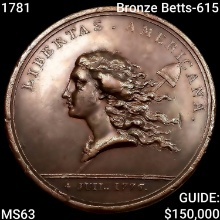 1781 Bronze Betts-615 Libertas Americana CHOICE BU