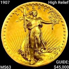 1907 High Relief $20 Gold Double Eagle CHOICE BU