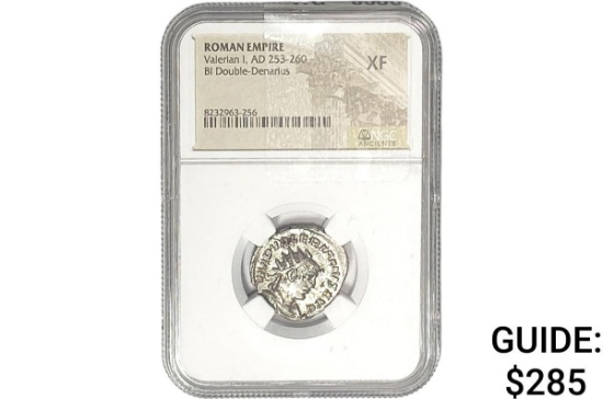 Roman Valerian I, AD 253-260 BI DOuble Denarius NGC XF