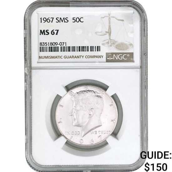 1967 Kennedy Half Dollar NGC MS67 SMS
