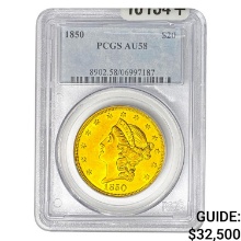 1850 $20 Gold Double Eagle PCGS AU58