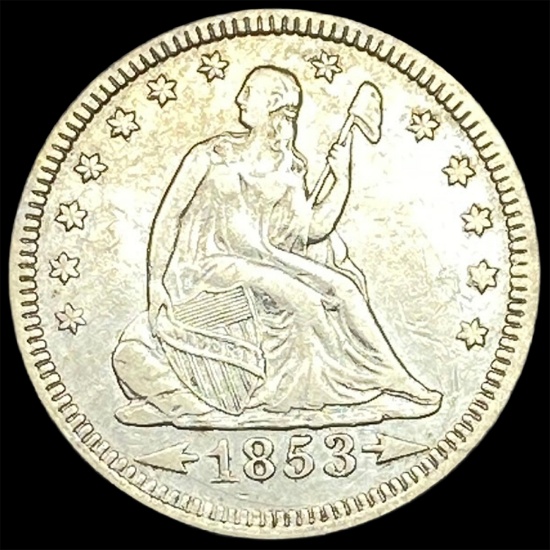 1853 Arrows/Rays Seated Liberty Quarter NEARLY UNCIRCULATED