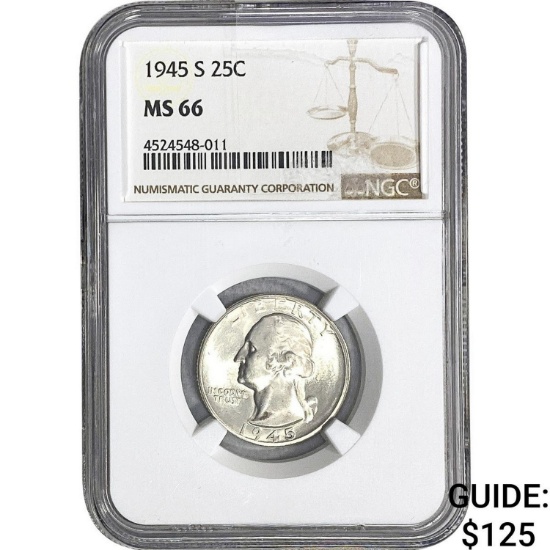 1945-S Washington Silver Quarter NGC MS66