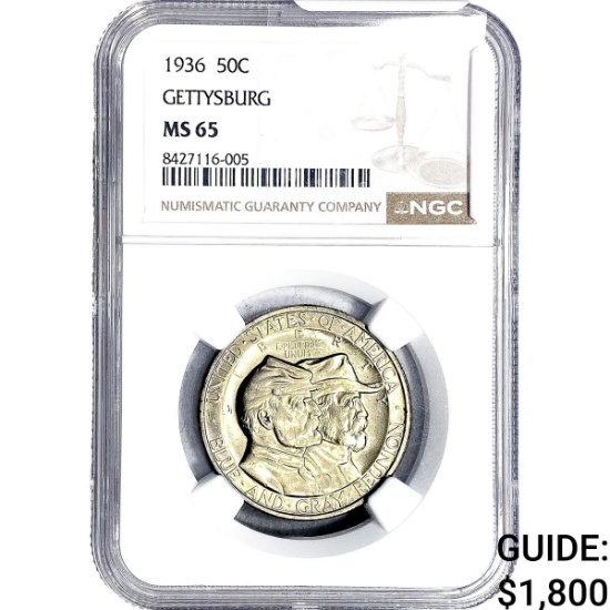 1936 Gettysburg Half Dollar NGC MS65