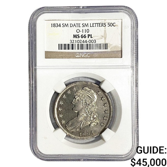 1834 Capped Bust Half Dollar NGC MS66 PL Sm Date