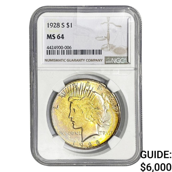 1928-S Silver Peace Dollar NGC MS64