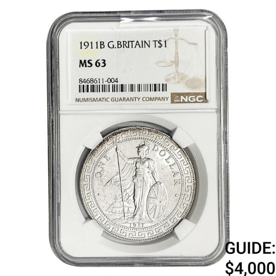 1911-B Great Britain Silver Trade $1 NGC MS63