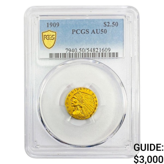 1909 $2.50 Gold Quarter Eagle PCGS AU50
