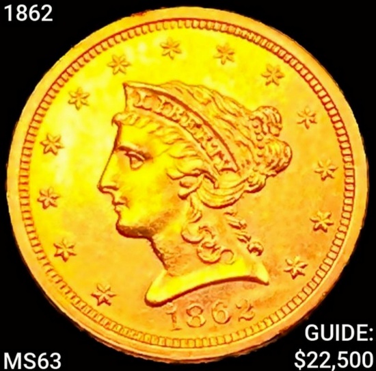 1862 $2.50 Gold Quarter Eagle CHOICE BU