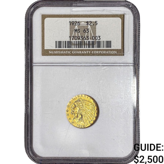 1926 $2.50 Gold Quarter Eagle NGC MS63