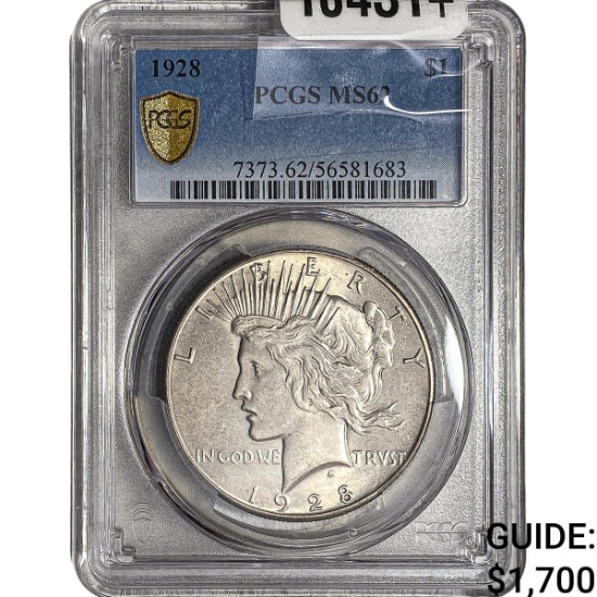 1928 Silver Peace Dollar PCGS MS62