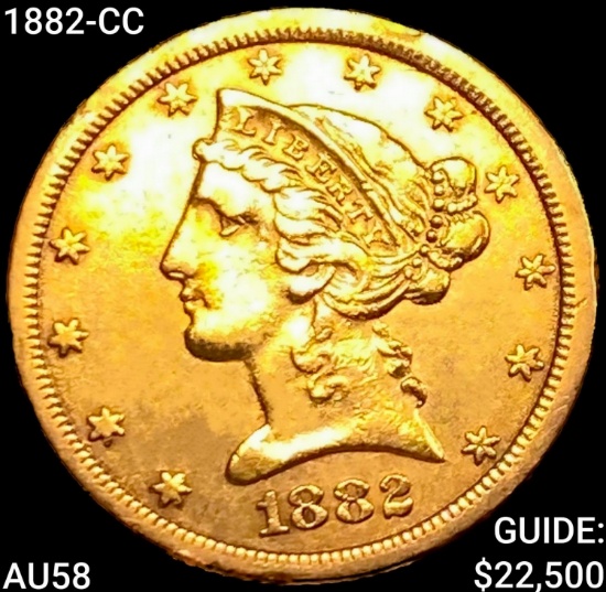 1882-CC $5 Gold Half Eagle CHOICE AU