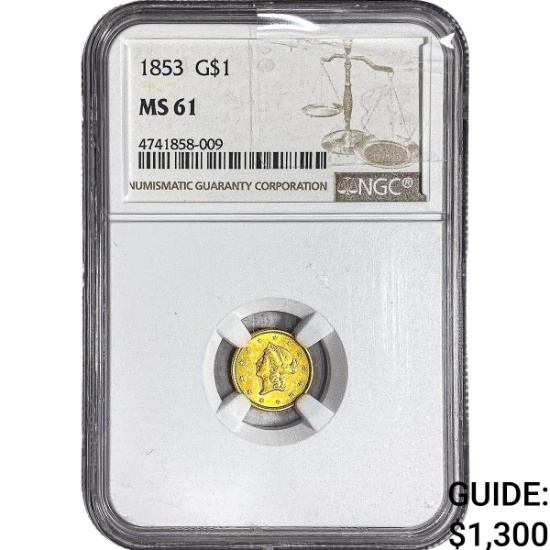 1853 Rare Gold Dollar NGC MS61