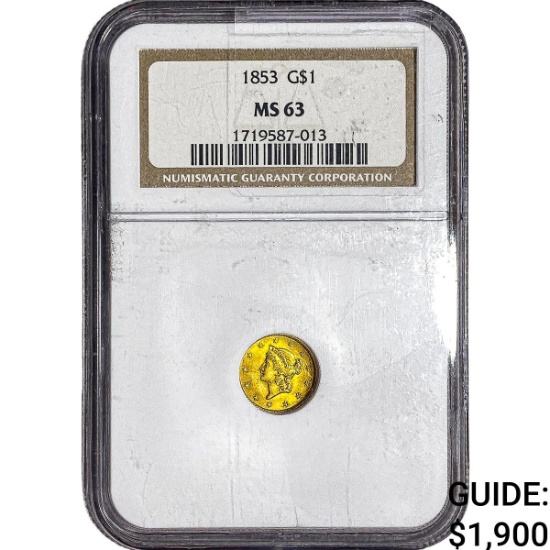1853 Rare Gold Dollar NGC MS63