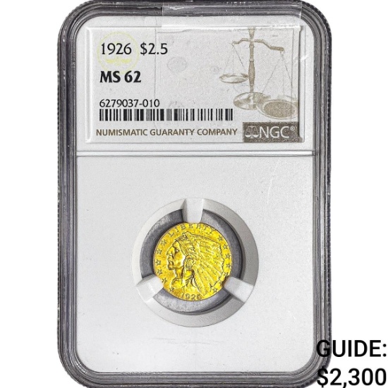 1926 $2.50 Gold Quarter Eagle NGC MS62