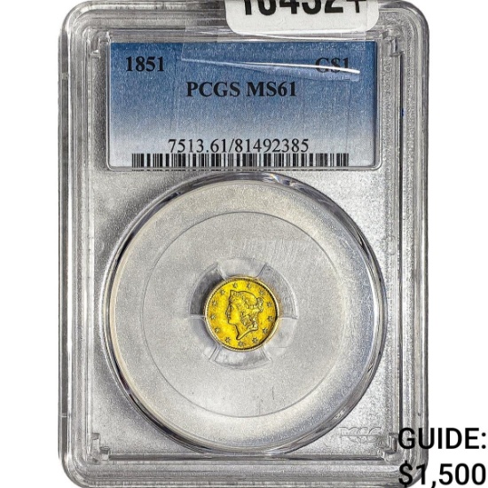 1851 Rare Gold Dollar PCGS MS61