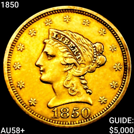 1850 $2.50 Gold Quarter Eagle CHOICE AU+