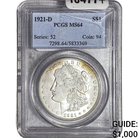 1921-D Morgan Silver Dollar PCGS MS64