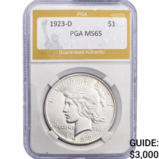 1923-D Silver Peace Dollar PGA MS65