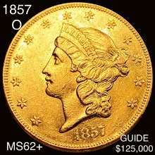 1857-O $20 Gold Double Eagle CHOICE BU+