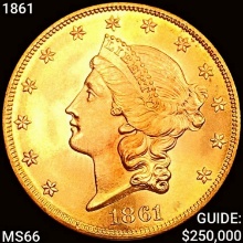1861 $20 Gold Double Eagle GEM BU
