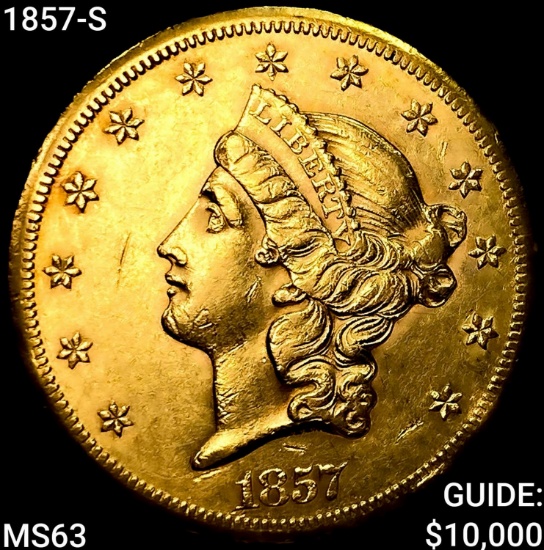 1857-S $20 Gold Double Eagle CHOICE BU