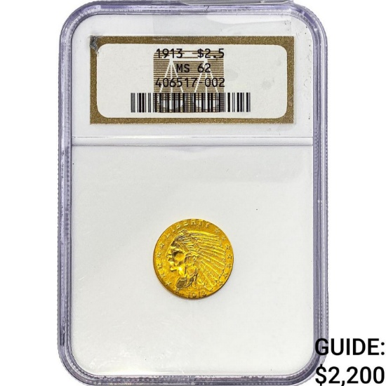 1913 $2.50 Gold Quarter Eagle NGC MS62