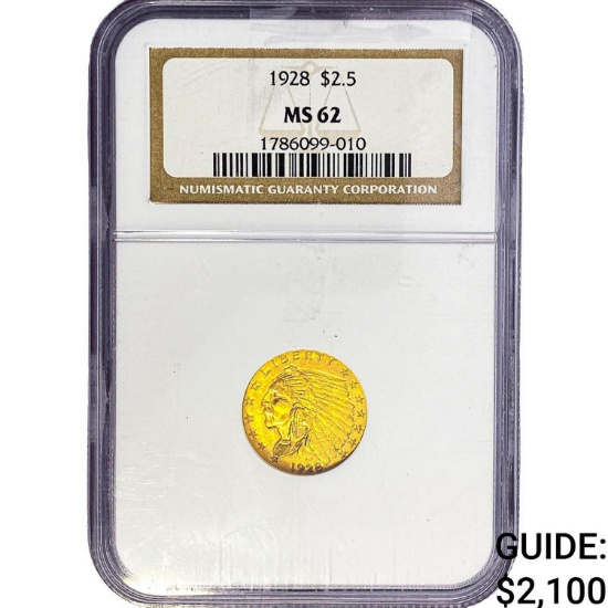 1928 $2.50 Gold Quarter Eagle NGC MS62