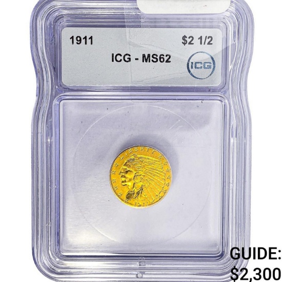 1911 $2.50 Gold Quarter Eagle ICG MS62