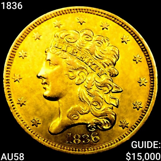 1836 $5 Gold Half Eagle CHOICE AU