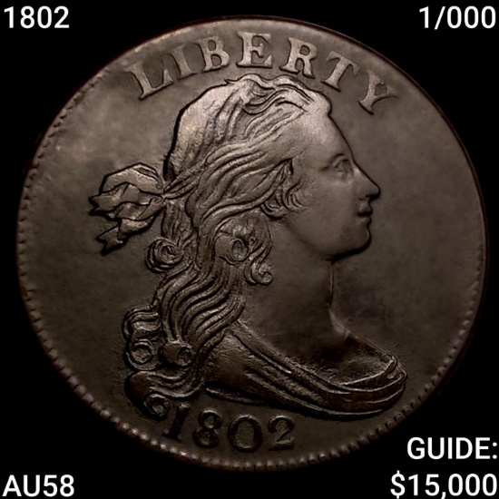 1802 1/000 Draped Bust Large Cent CHOICE AU