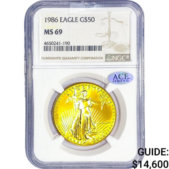 1986 1oz Gold Eagle $50 NGC MS69