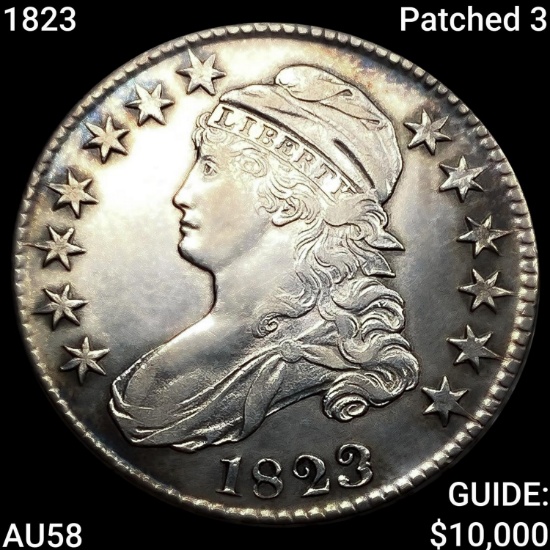 1823 Patched 3 Capped Bust Half Dollar CHOICE AU