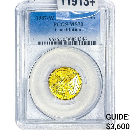 1987-W 1/4oz Gold $5 Bicentennial of Constitution PCGS MS70
